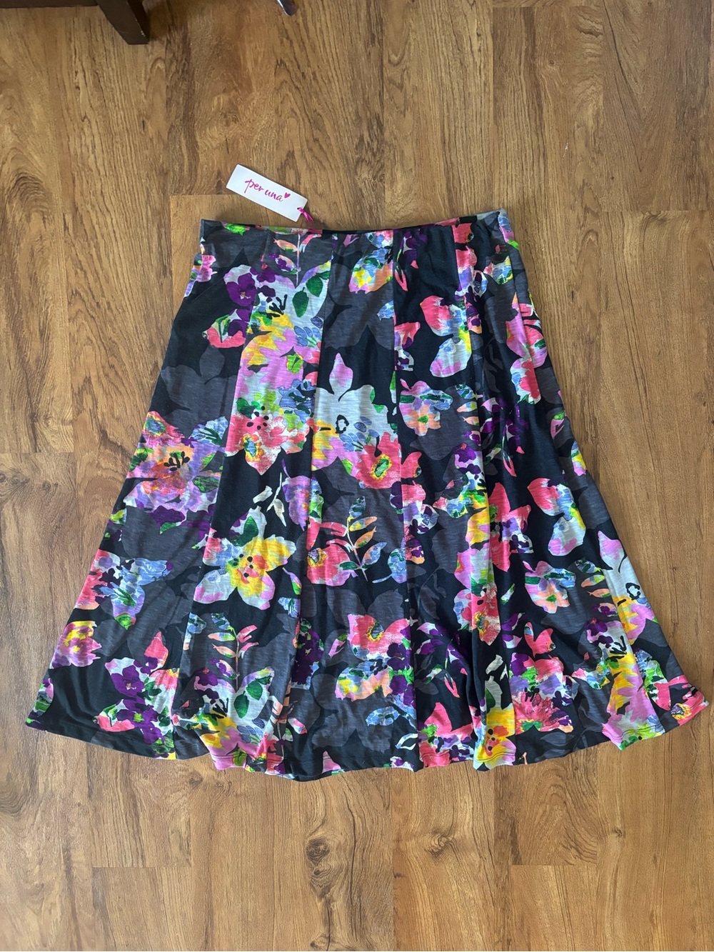 NWT Marks and Spencer (Per Una) Black Floral A-Line Skirt with Floral Pattern